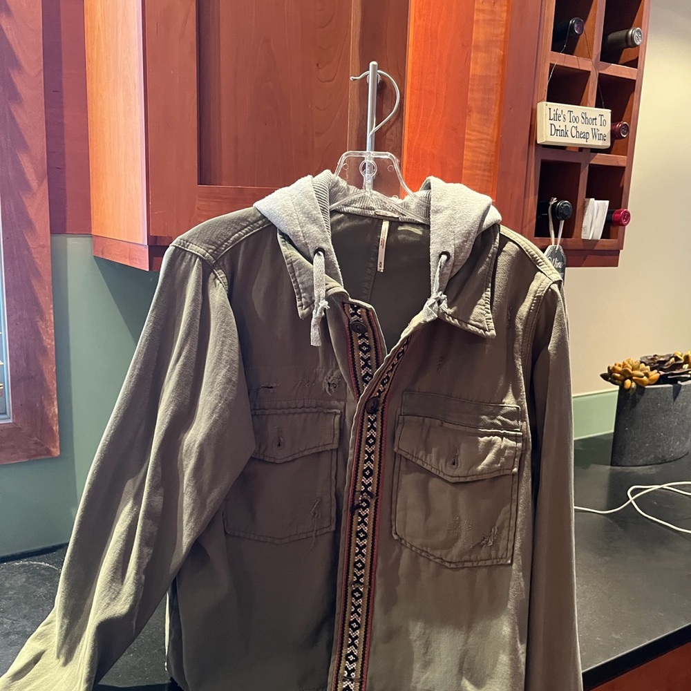 Free People Olive Utility Jacket with Gray Hood